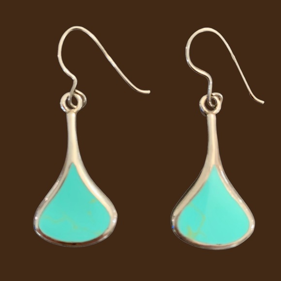 Turquoise and 925 Silver Dangle Teardrop Earrings - Picture 1 of 11